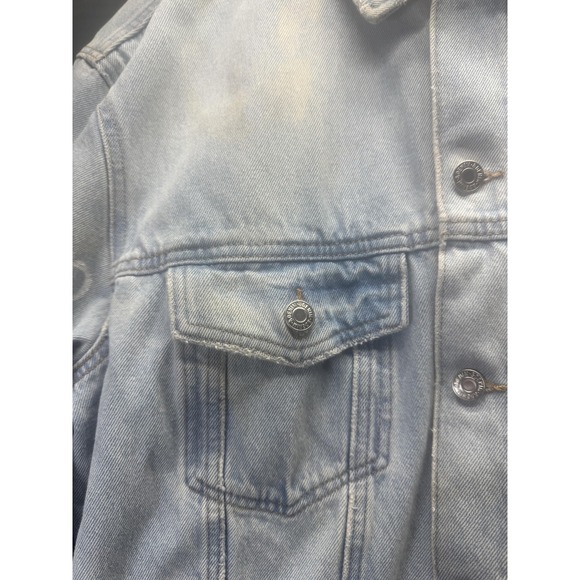 MTV Jacket Mens‎ XL Light Wash Denim Trucker Graphic Painted Sleeves H&M Divided - Picture 3 of 16